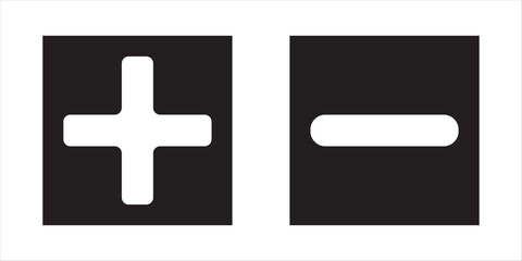 Obraz premium set of plus and minus symbols in circular and square shapes, positive and negative signs, vector black and white icons, geometric symbols for math, web, and UI design 