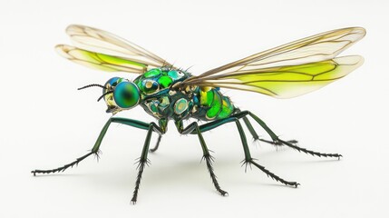 Obraz premium An insect with metallic green body is seen on white background