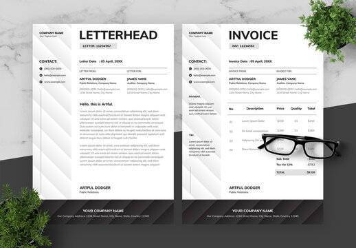 Black And White Letterhead Invoice