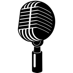 Vector silhouette of a vintage microphone with a ribbed body and wide head, clean sharp lines 
