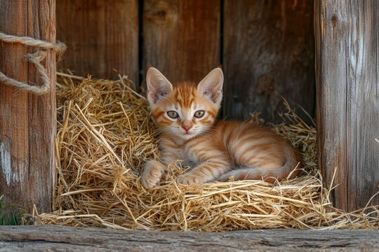  Barn scene with kitten in straw