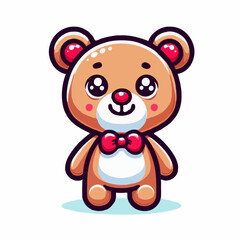 Fototapeta premium Cute cartoon teddy bear with a bow tie on a white background 