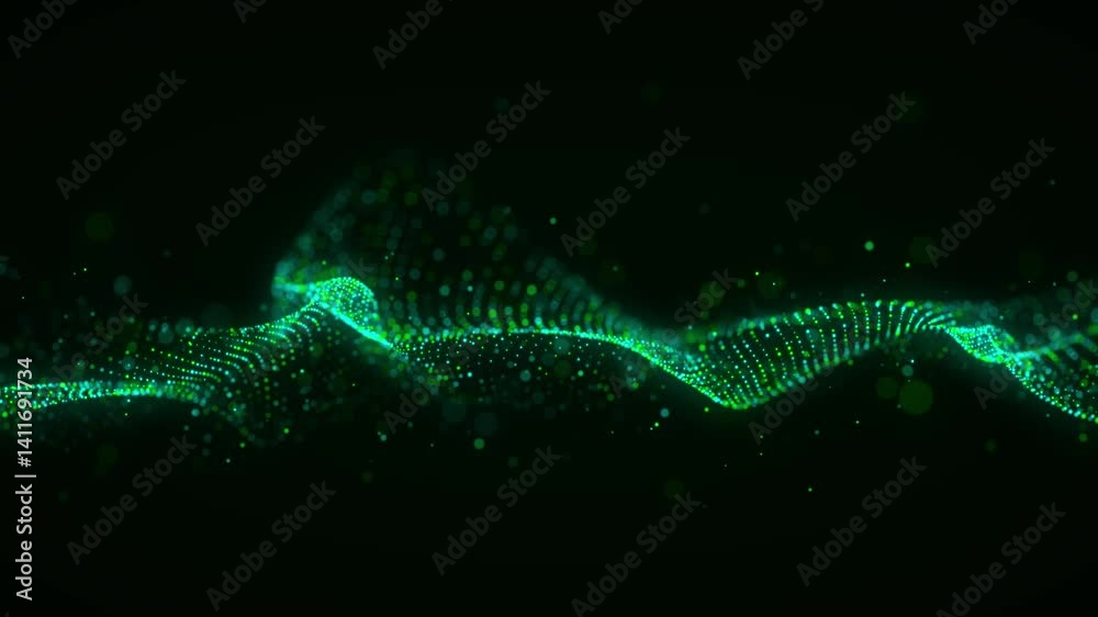 Fototapete 3D digital shiny dynamic wave. Flow digital structure. Secure cybersecurity data connection. Cyber technology background. 3D rendering.