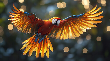 vibrant parrot with colorful wings soars through air, creating stunning display