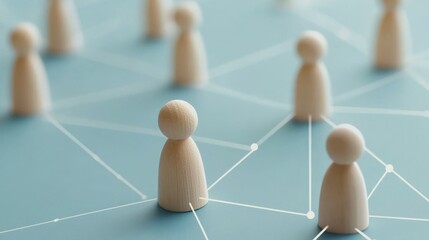 Obraz premium Interconnected Wooden Figures: A Visual Metaphor for Networking and Global Connection