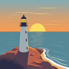 lighthouse on the sunset