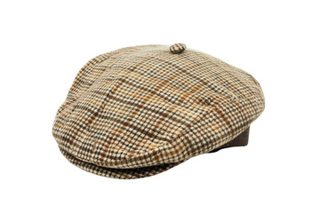 Fototapeta premium A vintage houndstooth cap rests elegantly on a white background, showcasing its intricate pattern and classic design that embody timeless style isolated on transparent background