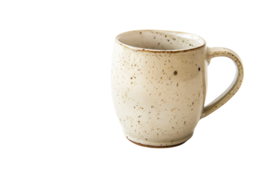 Handcrafted ceramic mug on a clean white background showcasing artisanal craftsmanship and simple elegance in home decor isolated on transparent background
