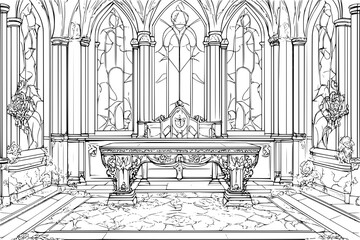 Interior design of Theater, coloring book Theater illustration art