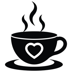 A modern teacup icon with heart shaped steam pattern symbolizing love and warmth