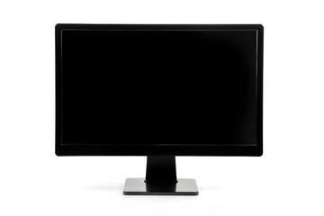 A minimalist black monitor sits on a sleek desk illuminated by soft ambient light in a modern workspace, inviting creativity and focus isolated on transparent background