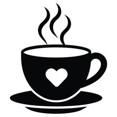 A modern teacup icon with heart shaped steam pattern symbolizing love and warmth