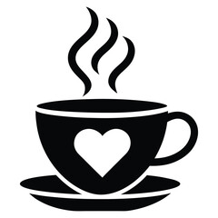 A modern teacup icon with heart shaped steam pattern symbolizing love and warmth