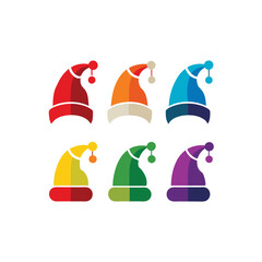 Christmas set of santa  hats for holiday vector illustration