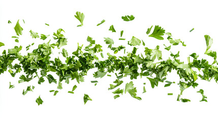 Chopped dry parsley leaves flying, isolated on white