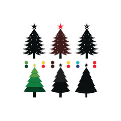 A silhouette set of Christmas trees, a winter holiday decoration with snowflakes and a star