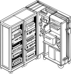 Data center coloring book isometric view, Data center vector graphic