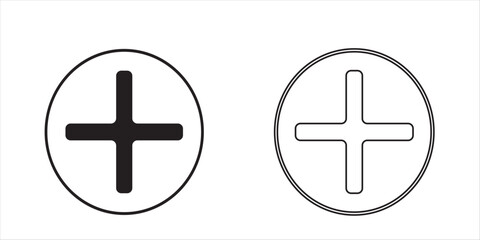 Obraz premium set of plus and minus symbols in circular and square shapes, positive and negative signs, vector black and white icons, geometric symbols for math, web, and UI design 
