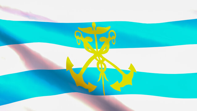 3D render - flag of Taganrog city, Russia fluttering in the wind