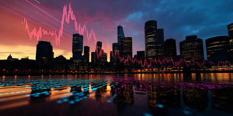 Obraz premium Economic growth and gdp trends in urban landscapes economic policy insights nighttime city view