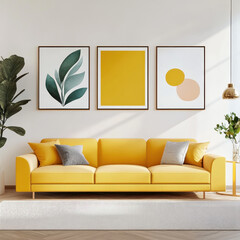 Bright and Modern Living Room with Yellow Sofa and Art Decor