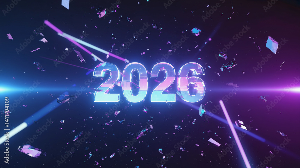 Fototapete an artistic writing style for the year 2026 with a hyper-realistic concept in various modes for your