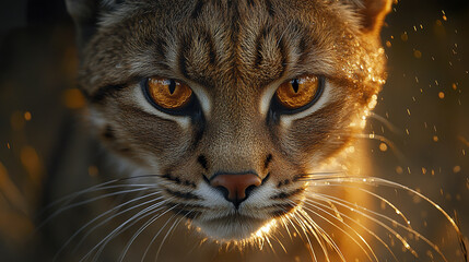 Obraz premium Close up of exotic big cat with golden eyes in warm light