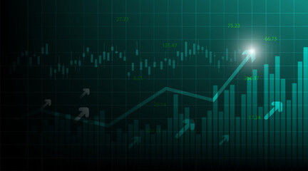 Stock market or forex trading graph and candlestick chart suitable for financial investment concept. Economy trends background for business idea and abstract finance background. Vector illustration.
