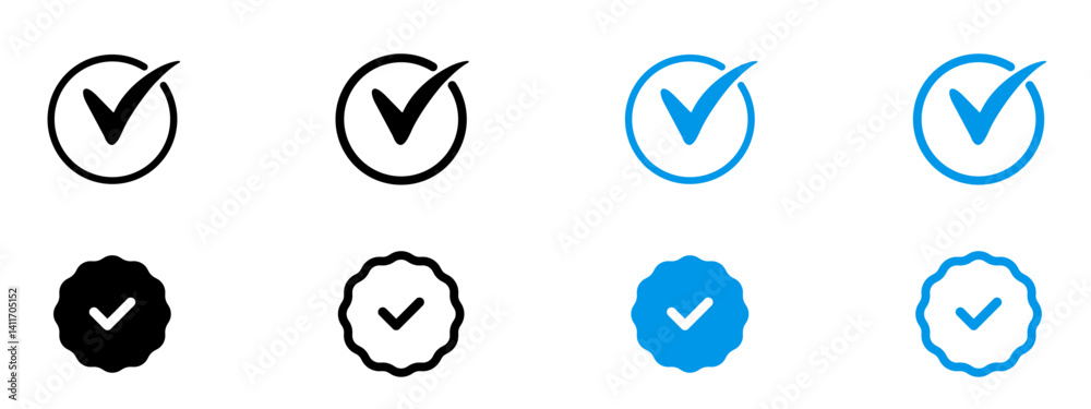 Fototapete medal award icon, certificate badge with seal ribbon with check mark icons - certified prize icon ch