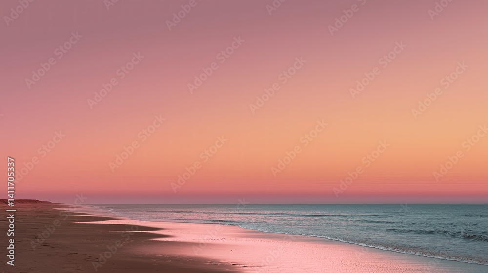 Poster Sunset as a soft pink gradient fading into peach over an empty beach