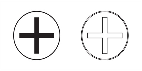 Fototapeta premium Round plus and minus icons set with different thicknesses. Vector.