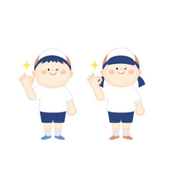 オッケーのハンドサインをする体操着の子供　全身