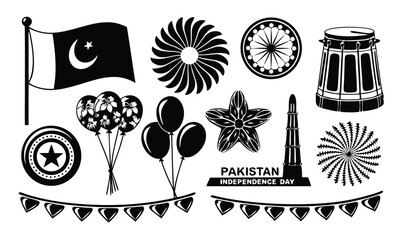 "Pakistan Independence Day Vector Icons | 14 August Celebration Silhouettes"