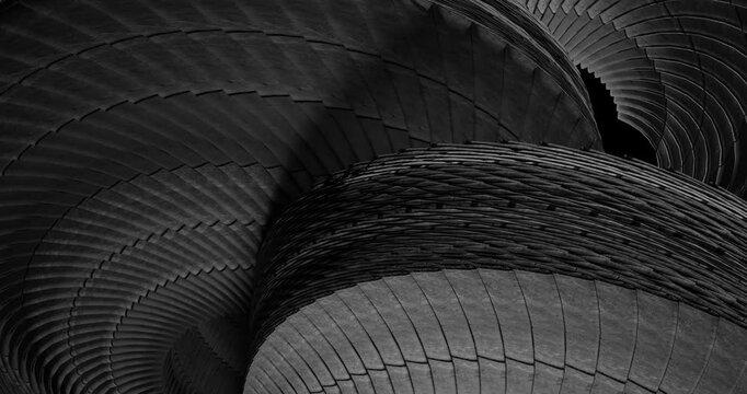 A spiral of stone steps twisting into impossible shapes. Sense of movement and flow. 4k loop animation