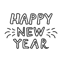 happy new year text icon, happy new year text line art - simple line art of happy new year text, perfect for happy new year text logos and icons