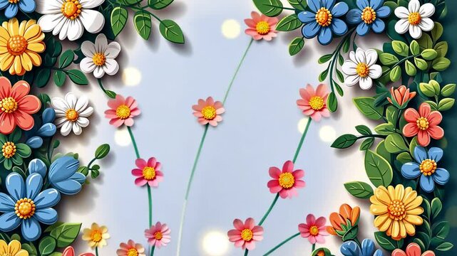 Summer background with wild flowers. Small colorful flower frame.  Summer, spring flower video card