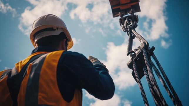 Crane rigger securing heavy loads. Featuring precision and teamwork