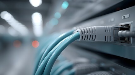 Organized network of ethernet cables connecting a server grid