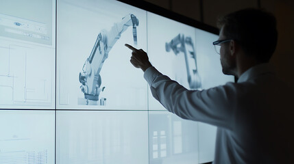 Mechanical engineer adjusting robotic automation in a lithium processing plant. Featuring industrial innovation