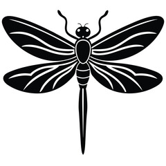 Dragonfly icon. Black dragonfly sign. Flat design. Silhouette icon. Vector illustration