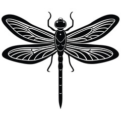Dragonfly icon. Black dragonfly sign. Flat design. Silhouette icon. Vector illustration