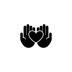 Simple black vector icon of two hands holding or cupping a heart shape