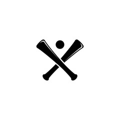 Simple black vector icon of two crossed baseball bats with a ball