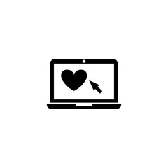 Fototapeta premium Simple black vector icon of a laptop with a heart and cursor on screen