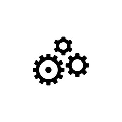 Simple black vector icon of three interlocking gears or cogs