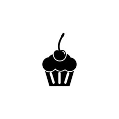 Simple black vector icon of a cupcake with cherry on top