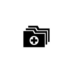 Simple black vector icon of file folders with medical cross, representing health records