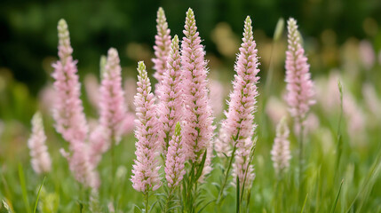 Obraz premium Serene Beauty of Small Pink Flowers in a Lush Grassy Field