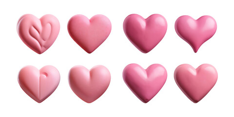 Variety of Pink Heart Shapes for Romantic Themes and Designs, isolated on transparent background
