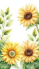Watercolor Sunflowers and Foliage Arrangement on Trensprent Background png, Hand Painted Illustration